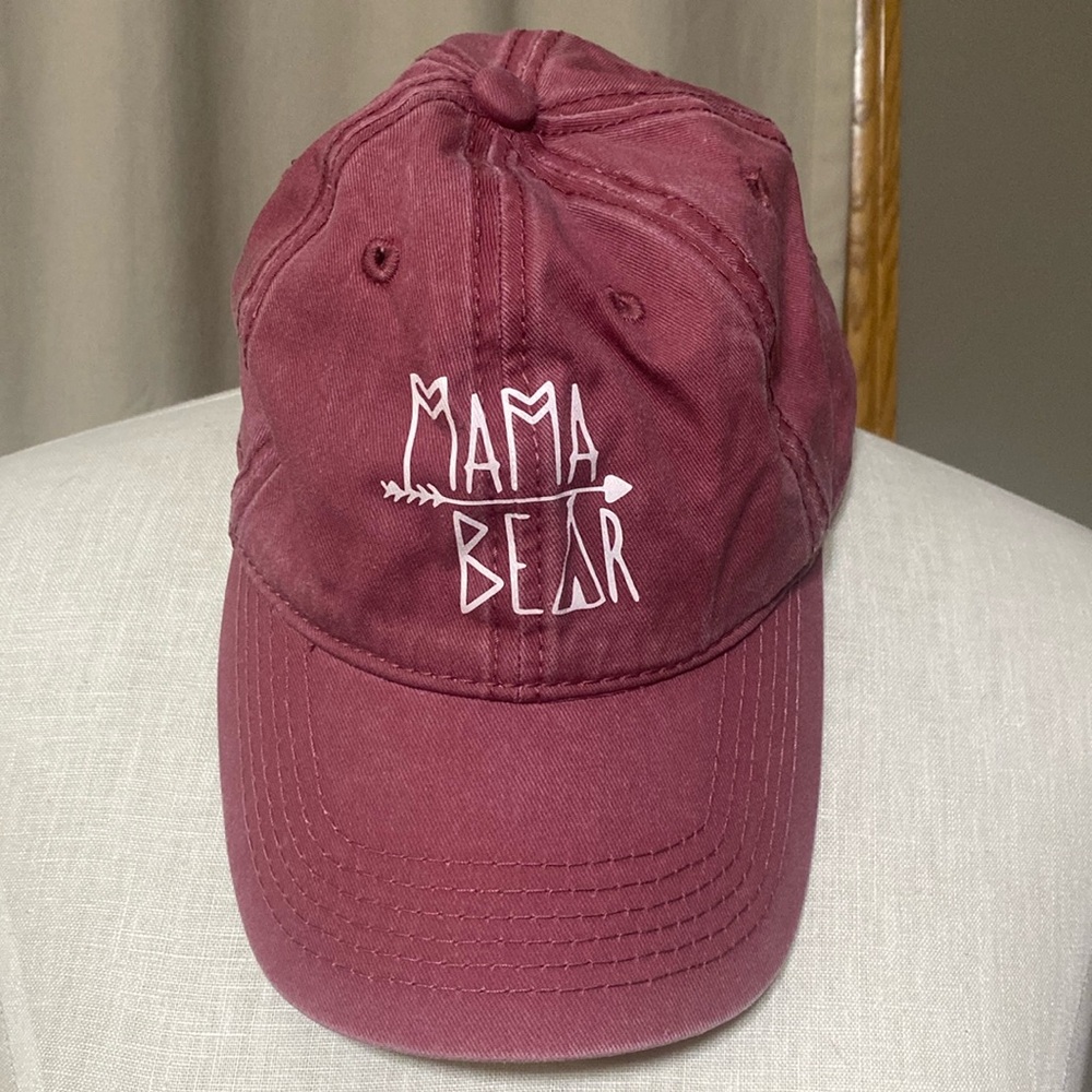 Mama bear mauve & white adjustable ball cap hat